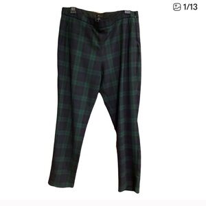 J CREW Martie Blackwatch Plaid Pant Black Green Tartan Plaid Sz 10 High Waist
